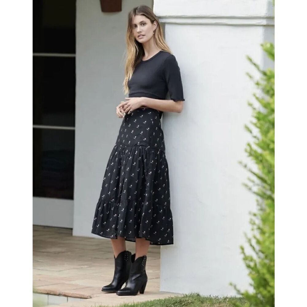 PAIGE Women's Bestia Flora Midi Cottage Core Skirt size L NWT